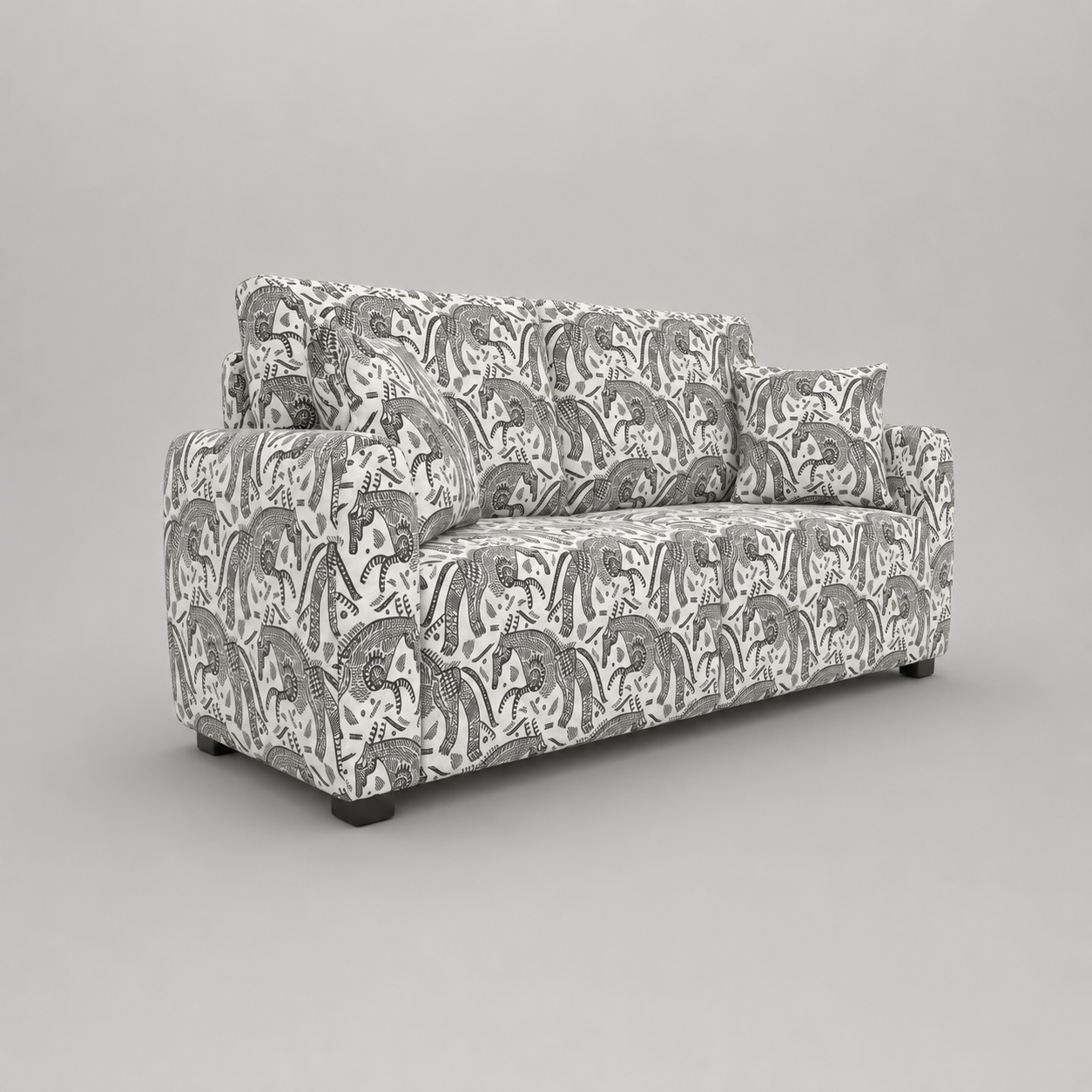 Orion Safari Sketch 2 Seater Premium Polyester Upholstered Sofa in White & Black