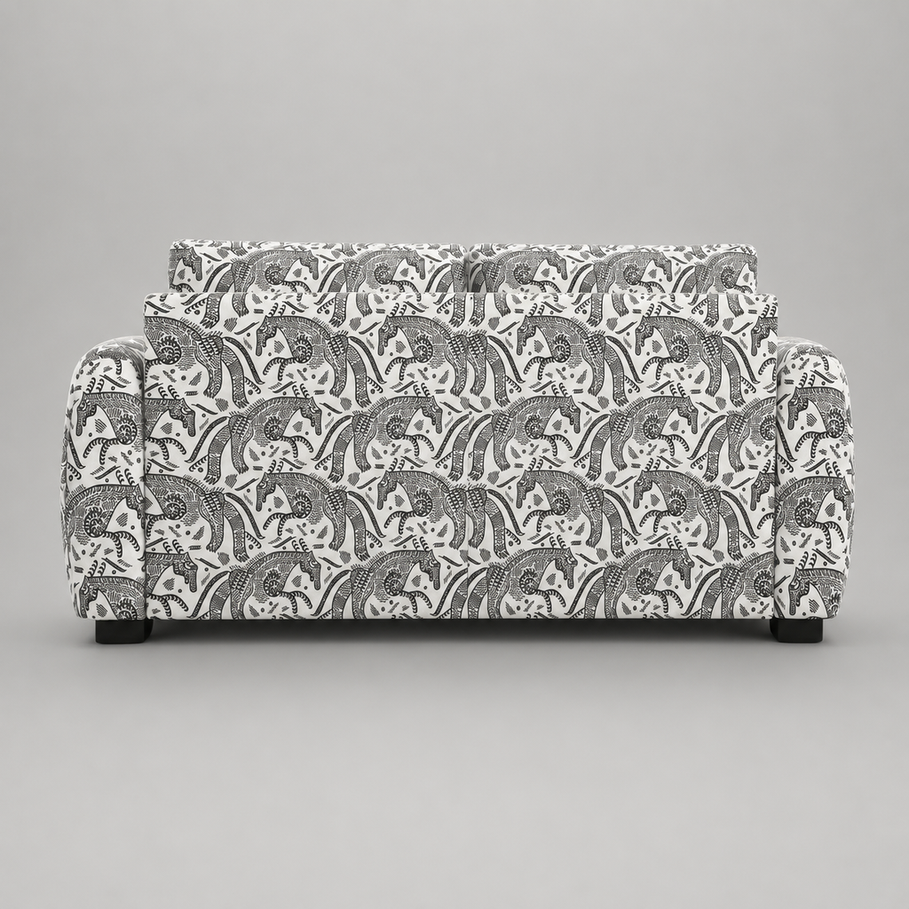 Orion Safari Sketch 2 Seater Premium Polyester Upholstered Sofa in White & Black