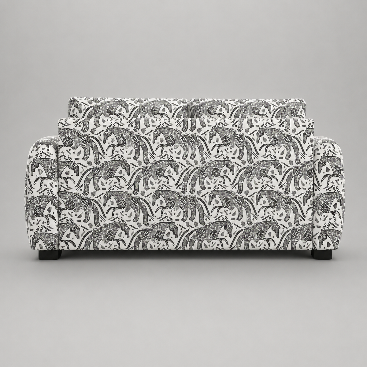 Orion Safari Sketch 2 Seater Premium Polyester Upholstered Sofa in White & Black