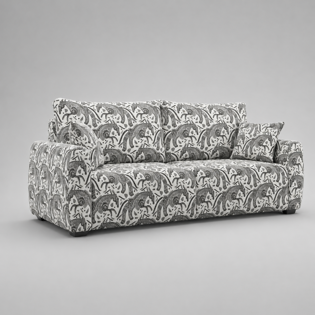 Orion Safari Sketch 3 Seater Premium Polyester Upholstered Sofa in White & Black