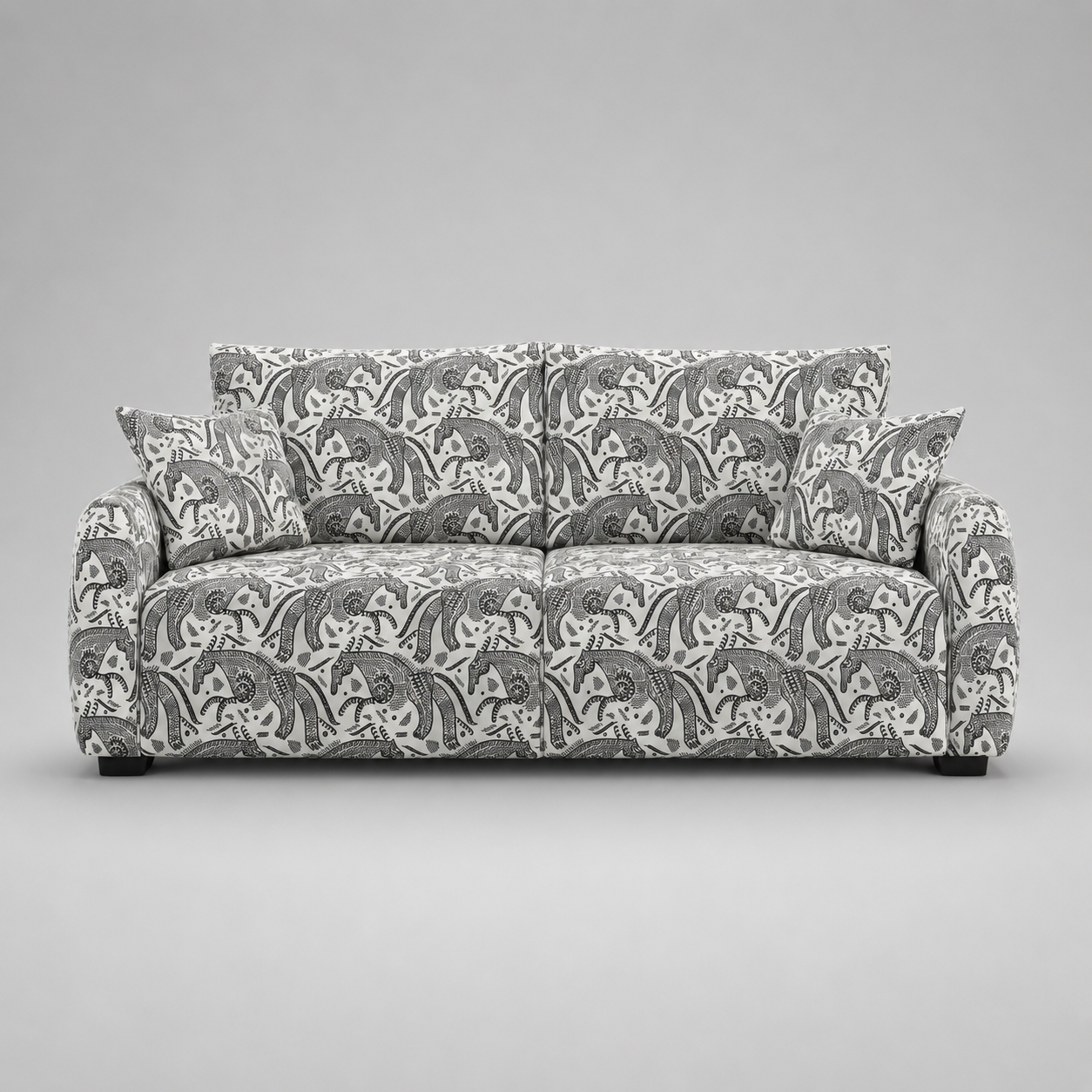 Orion Safari Sketch 3 Seater Premium Polyester Upholstered Sofa in White & Black