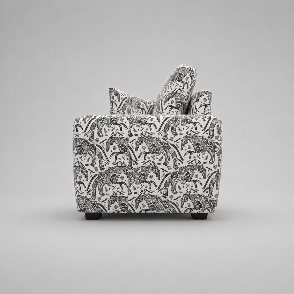 Orion Safari Sketch 3 Seater Premium Polyester Upholstered Sofa in White & Black