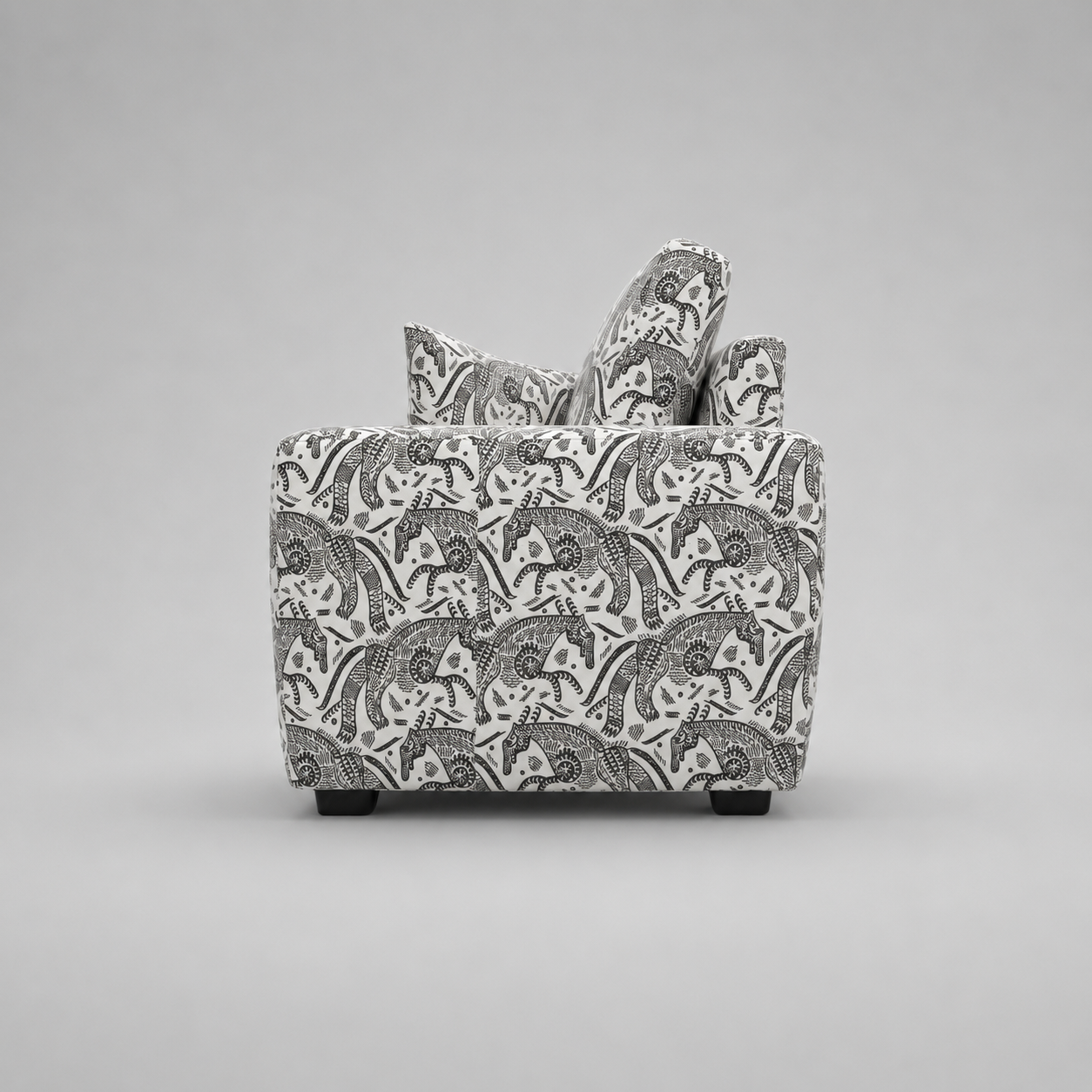 Orion Safari Sketch 3 Seater Premium Polyester Upholstered Sofa in White & Black