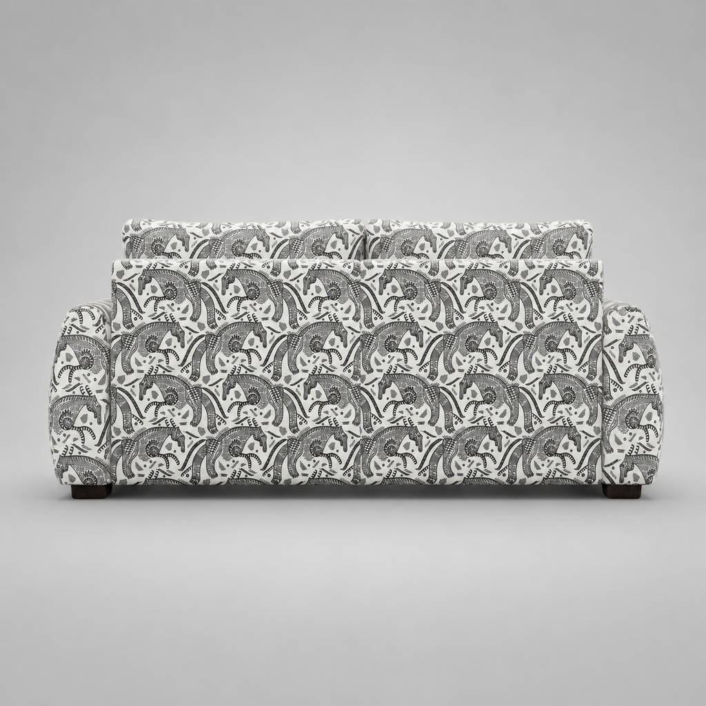 Orion Safari Sketch 3 Seater Premium Polyester Upholstered Sofa in White & Black