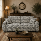 Orion Safari Sketch 3 Seater Premium Polyester Upholstered Sofa in White & Black