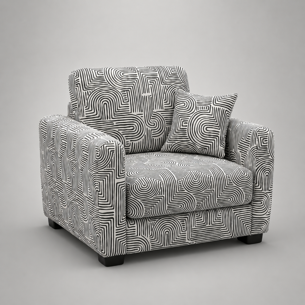 Orion Urban Maze 1 Seater Premium Polyester Upholstered Sofa in White & Black