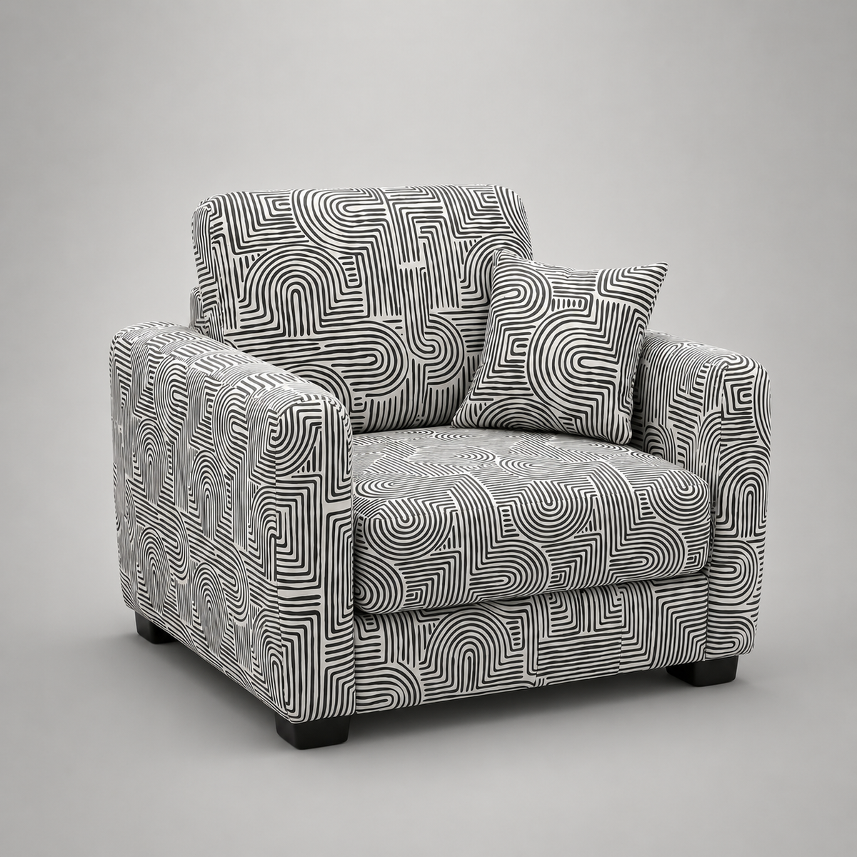 Orion Urban Maze 1 Seater Premium Polyester Upholstered Sofa in White & Black