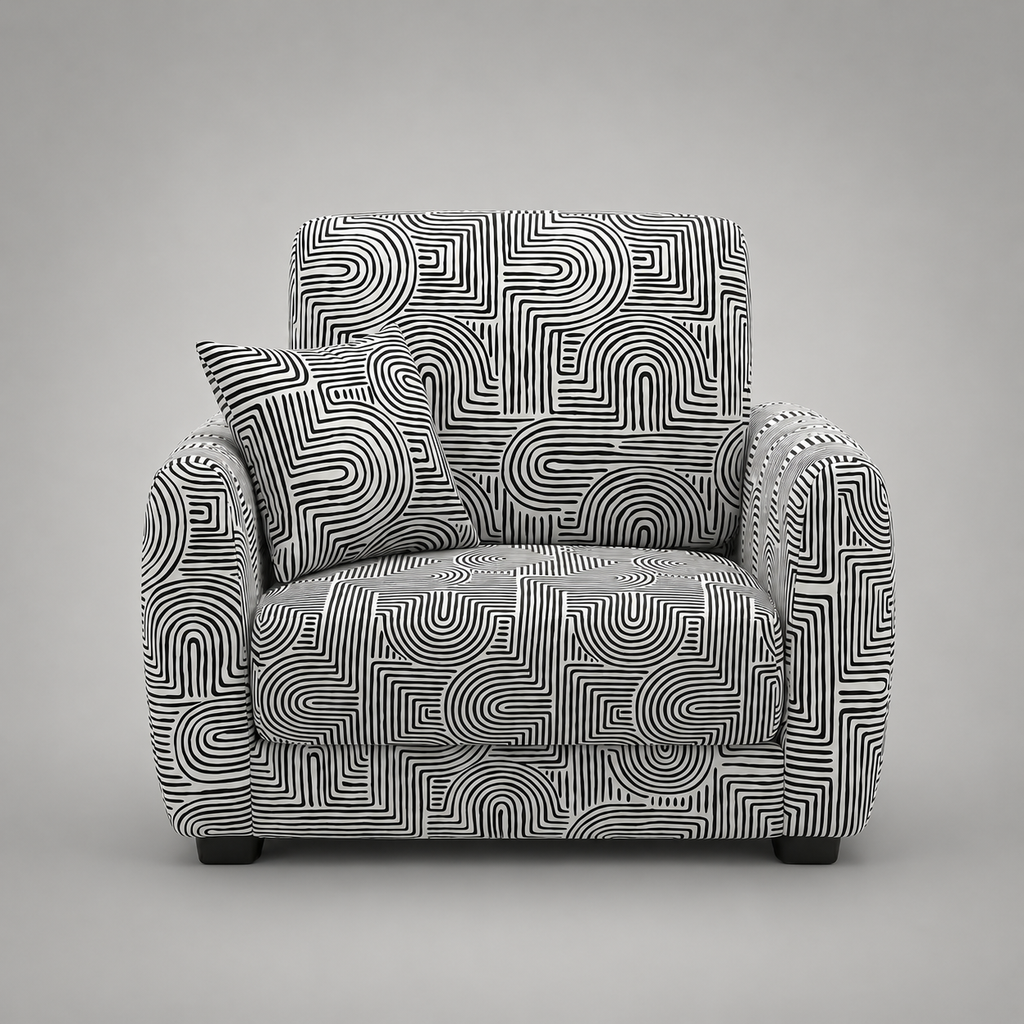 Orion Urban Maze 1 Seater Premium Polyester Upholstered Sofa in White & Black