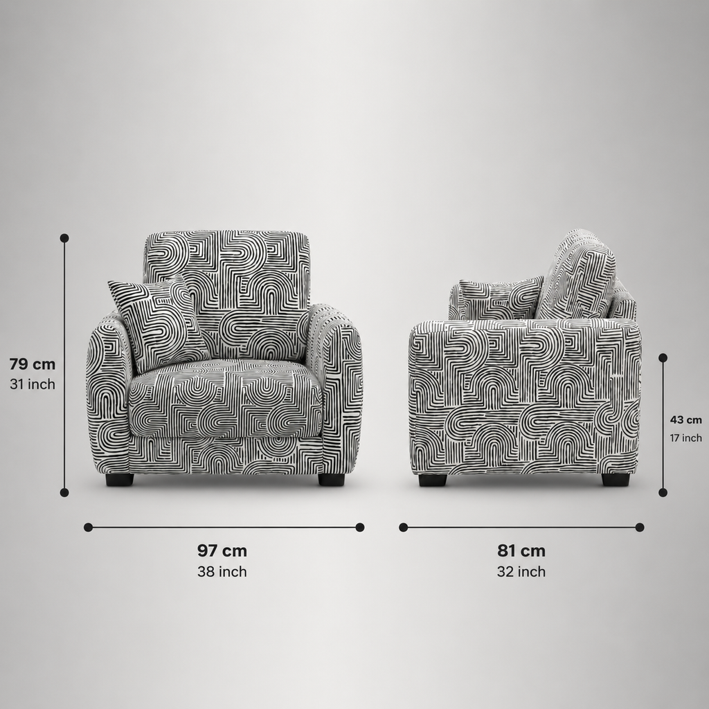Orion Urban Maze 1 Seater Premium Polyester Upholstered Sofa in White & Black