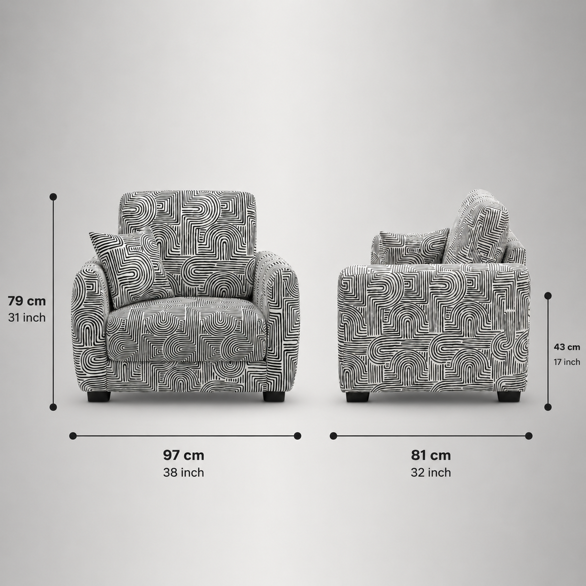 Orion Urban Maze 1 Seater Premium Polyester Upholstered Sofa in White & Black