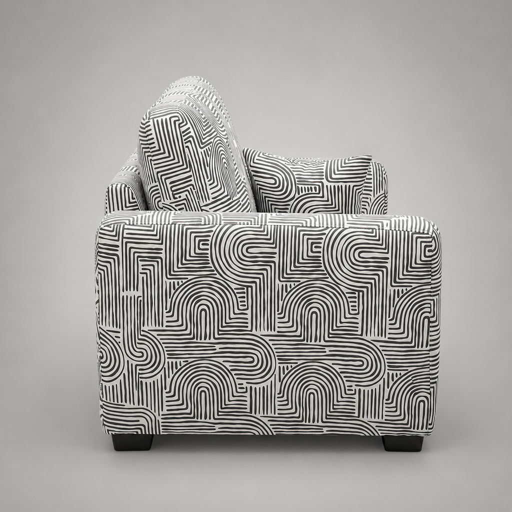 Orion Urban Maze 1 Seater Premium Polyester Upholstered Sofa in White & Black