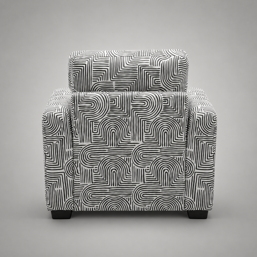 Orion Urban Maze 1 Seater Premium Polyester Upholstered Sofa in White & Black
