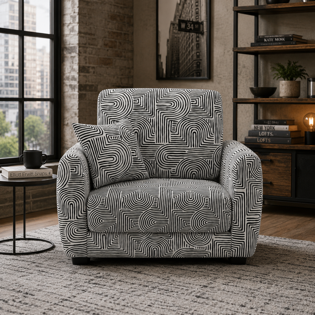 Orion Urban Maze 1 Seater Premium Polyester Upholstered Sofa in White & Black