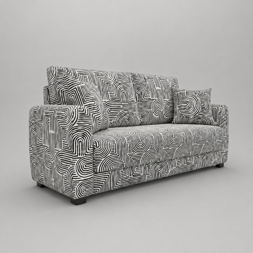 Orion Urban Maze 2 Seater Premium Polyester Upholstered Sofa in White & Black