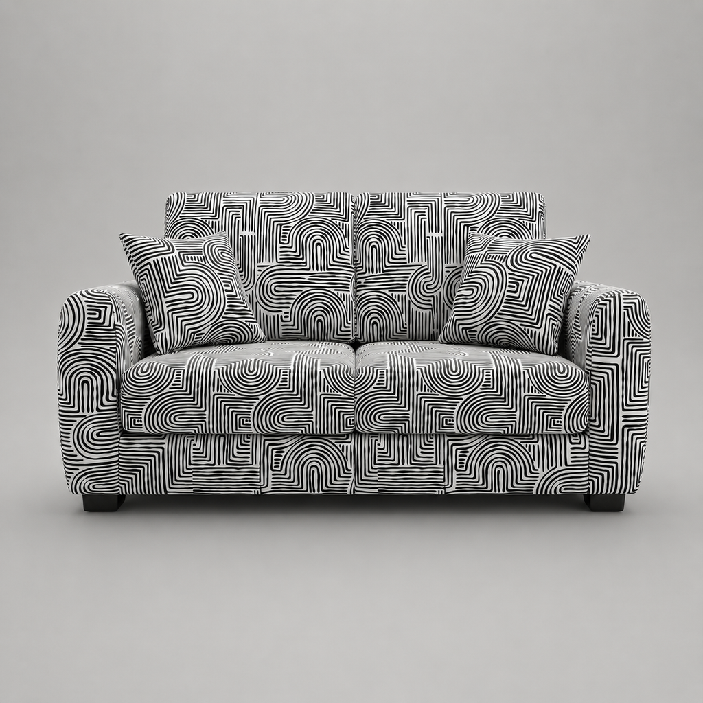 Orion Urban Maze 2 Seater Premium Polyester Upholstered Sofa in White & Black
