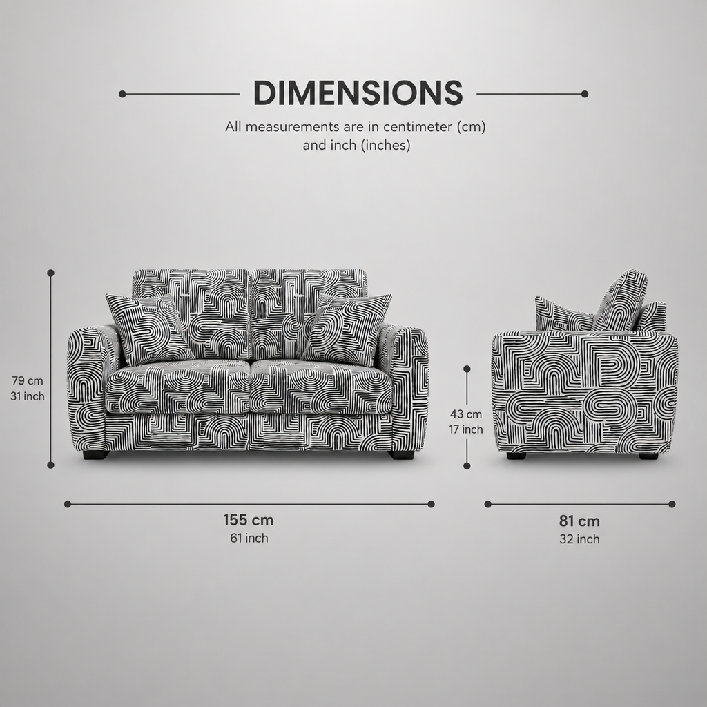 Orion Urban Maze 2 Seater Premium Polyester Upholstered Sofa in White & Black