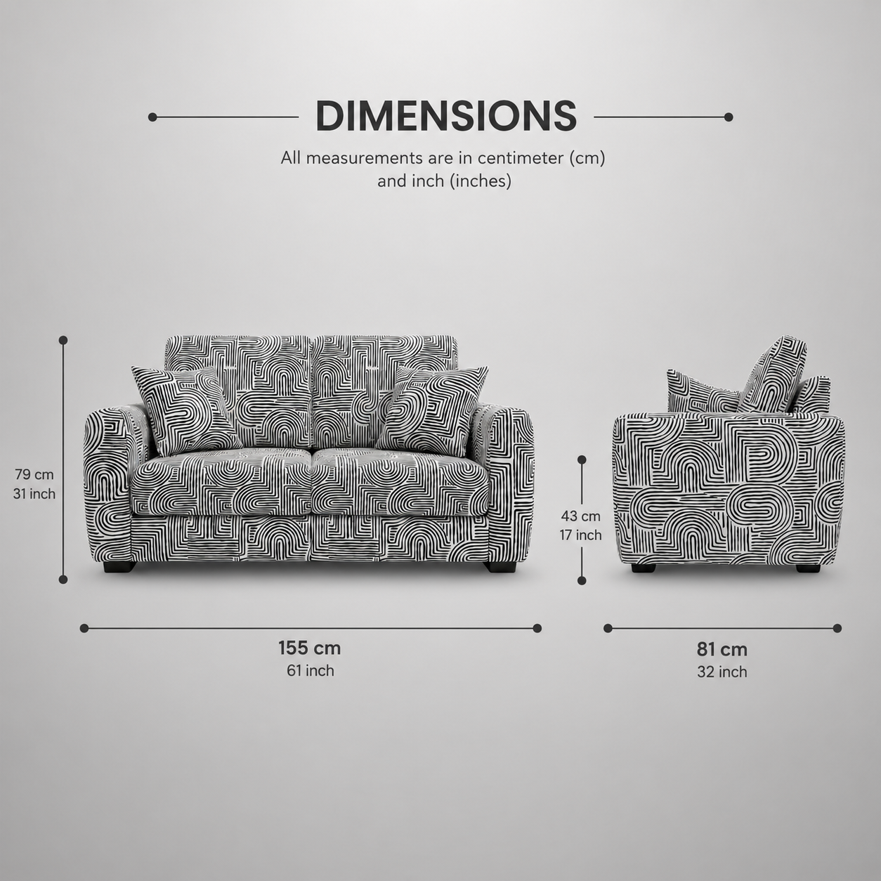 Orion Urban Maze 2 Seater Premium Polyester Upholstered Sofa in White & Black