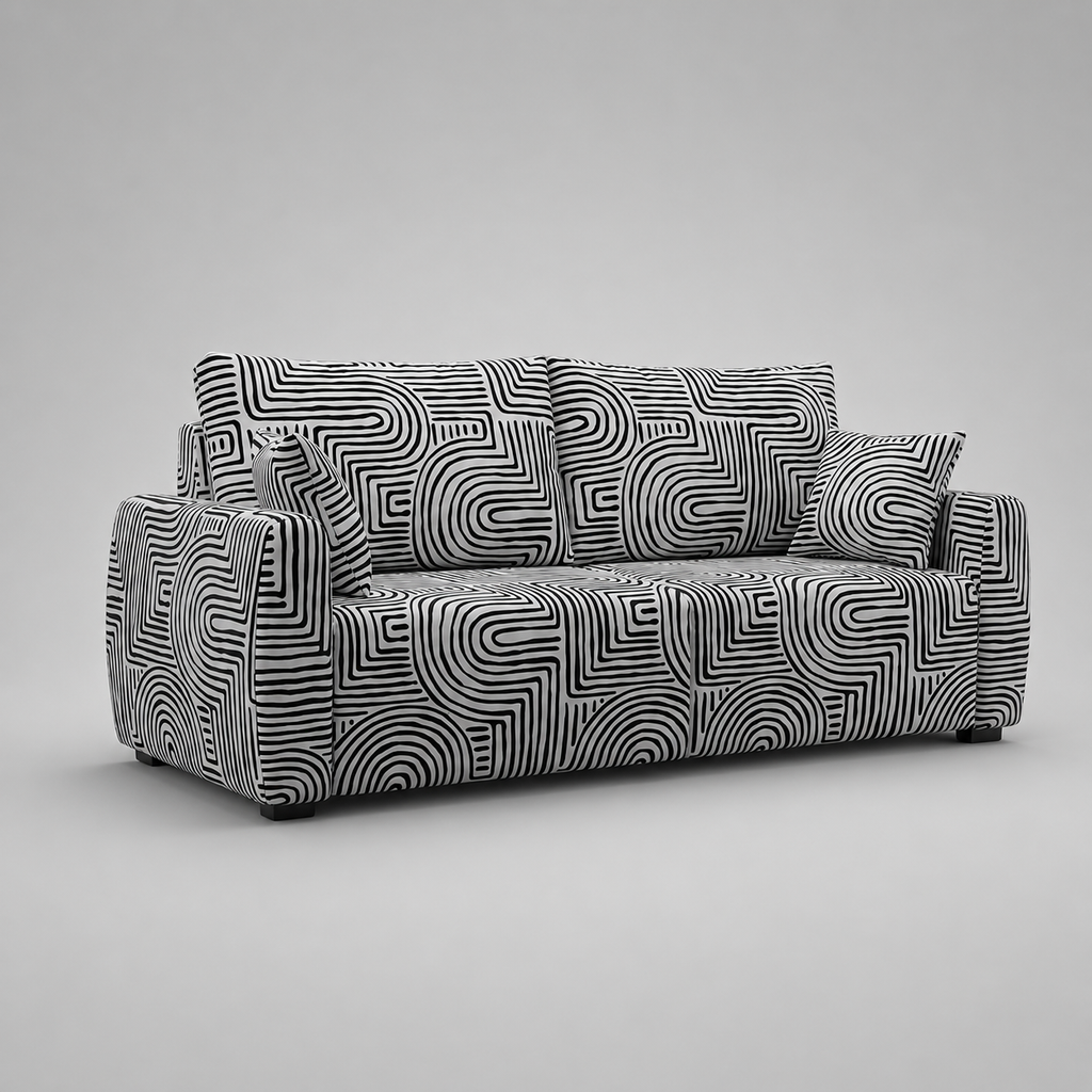 Orion Urban Maze 3 Seater Premium Polyester Upholstered Sofa in White & Black