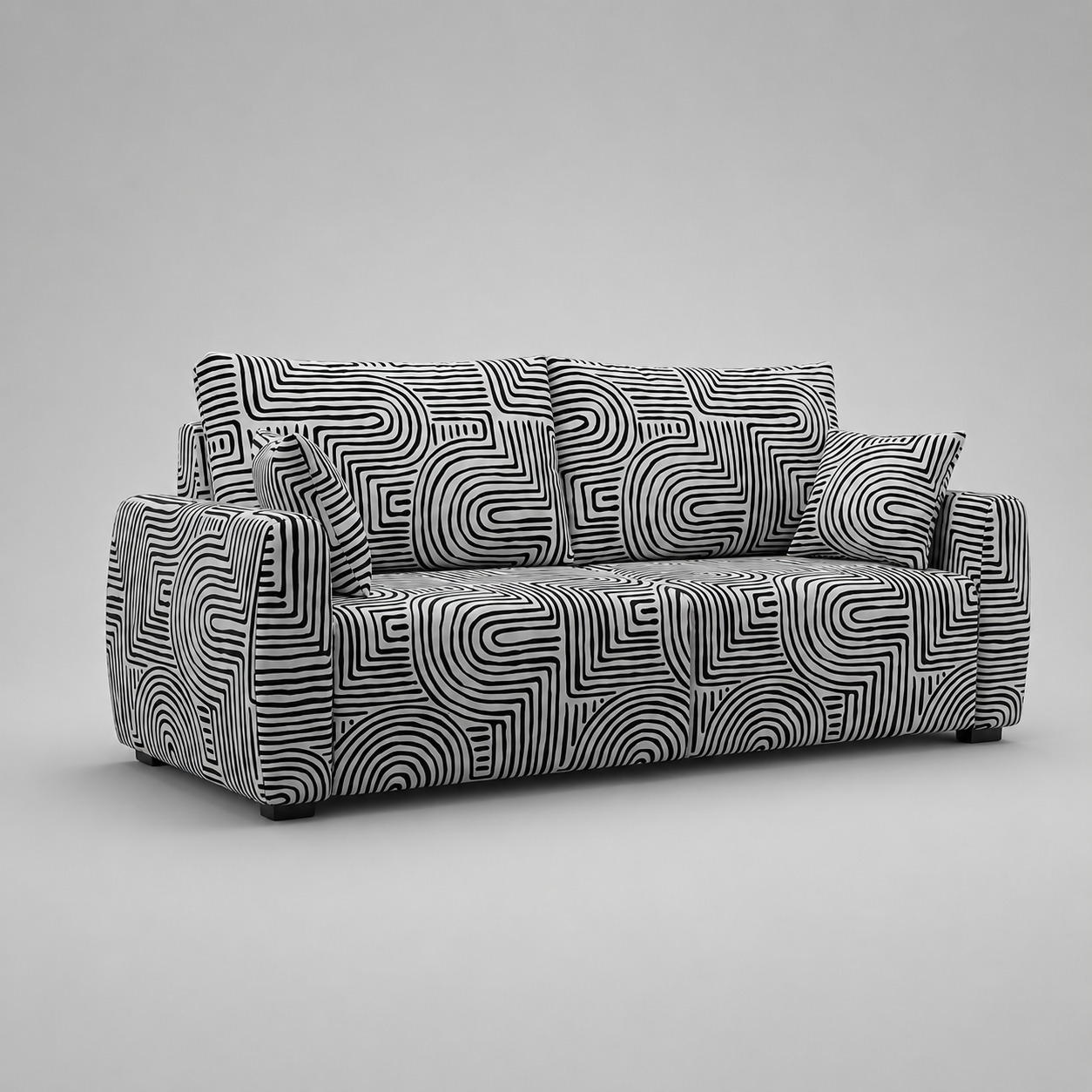 Orion Urban Maze 3 Seater Premium Polyester Upholstered Sofa in White & Black