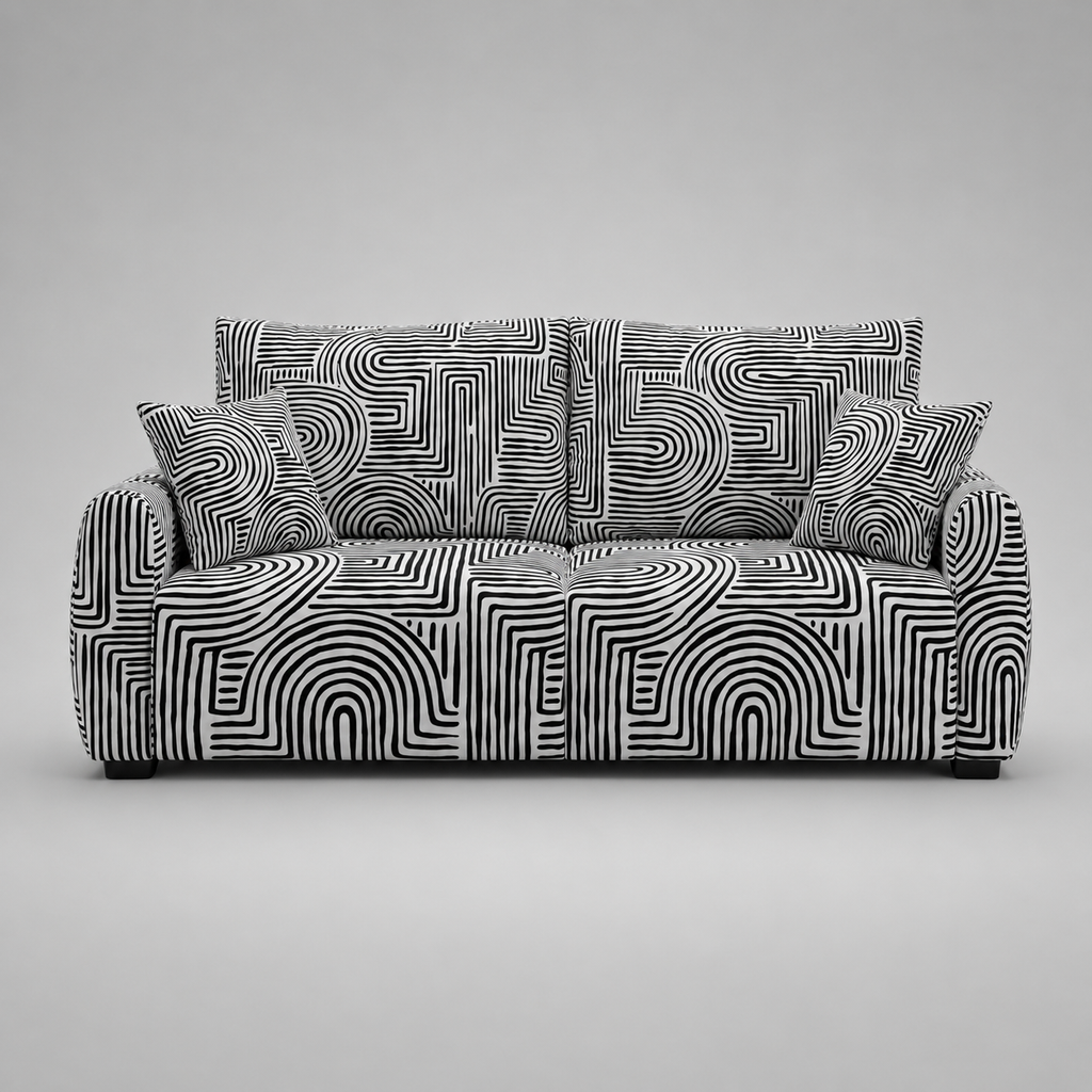 Orion Urban Maze 3 Seater Premium Polyester Upholstered Sofa in White & Black