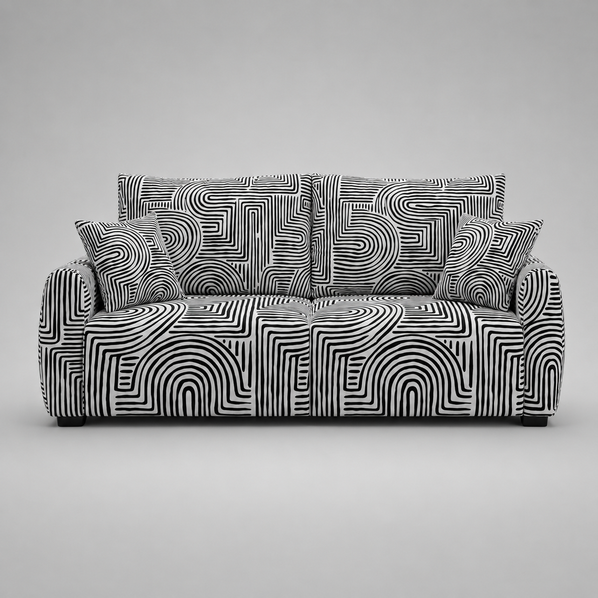 Orion Urban Maze 3 Seater Premium Polyester Upholstered Sofa in White & Black