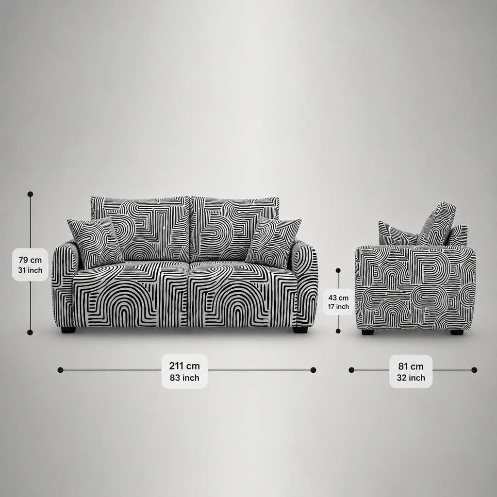 Orion Urban Maze 3 Seater Premium Polyester Upholstered Sofa in White & Black