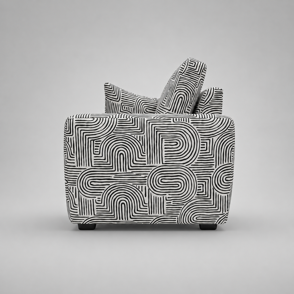 Orion Urban Maze 3 Seater Premium Polyester Upholstered Sofa in White & Black