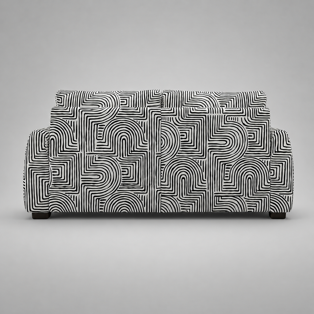 Orion Urban Maze 3 Seater Premium Polyester Upholstered Sofa in White & Black