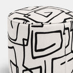 Regent Abstract Linear Premium Polyester Fabric Ottoman Pouffe in White & Black
