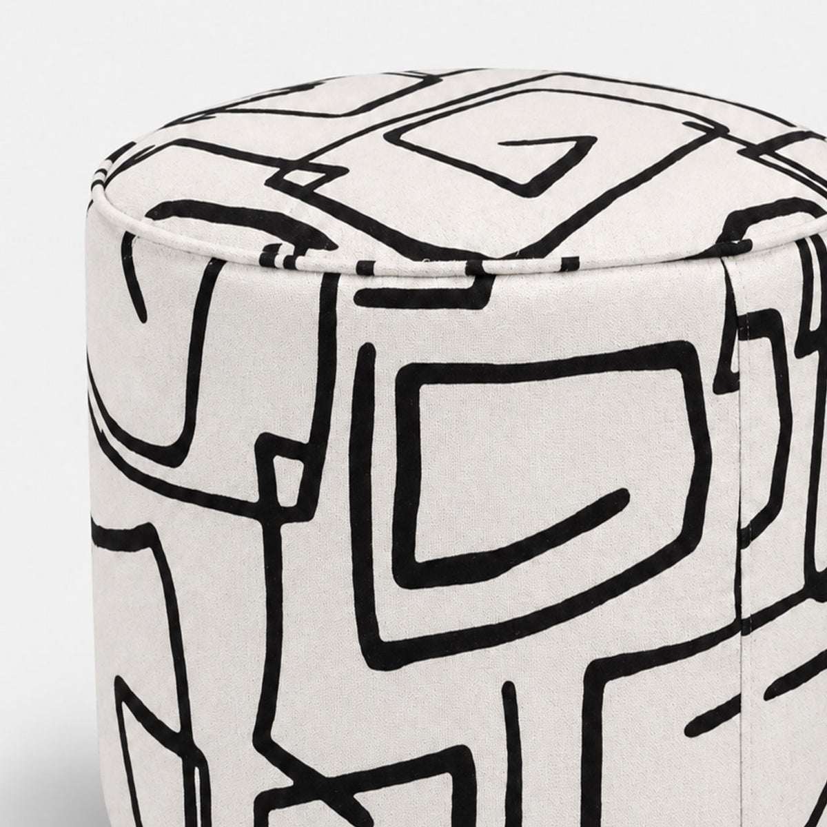 Regent Abstract Linear Premium Polyester Fabric Ottoman Pouffe in White & Black