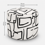 Regent Abstract Linear Premium Polyester Fabric Ottoman Pouffe in White & Black