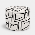 Regent Abstract Linear Premium Polyester Fabric Ottoman Pouffe in White & Black