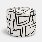 Regent Abstract Linear Premium Polyester Fabric Ottoman Pouffe in White & Black