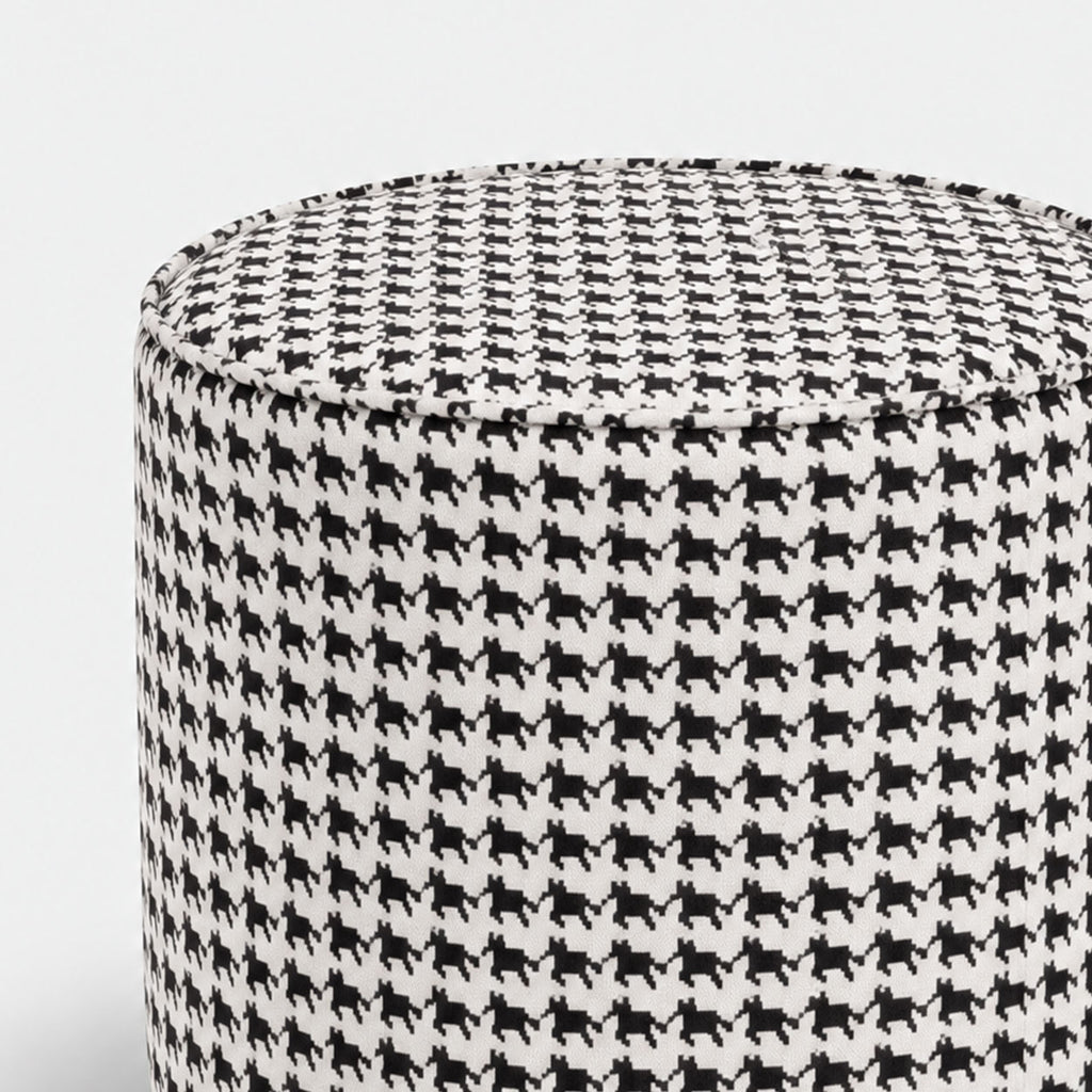 Regent Classic Houndstooth Premium Polyester Fabric Ottoman Pouffe in White & Black