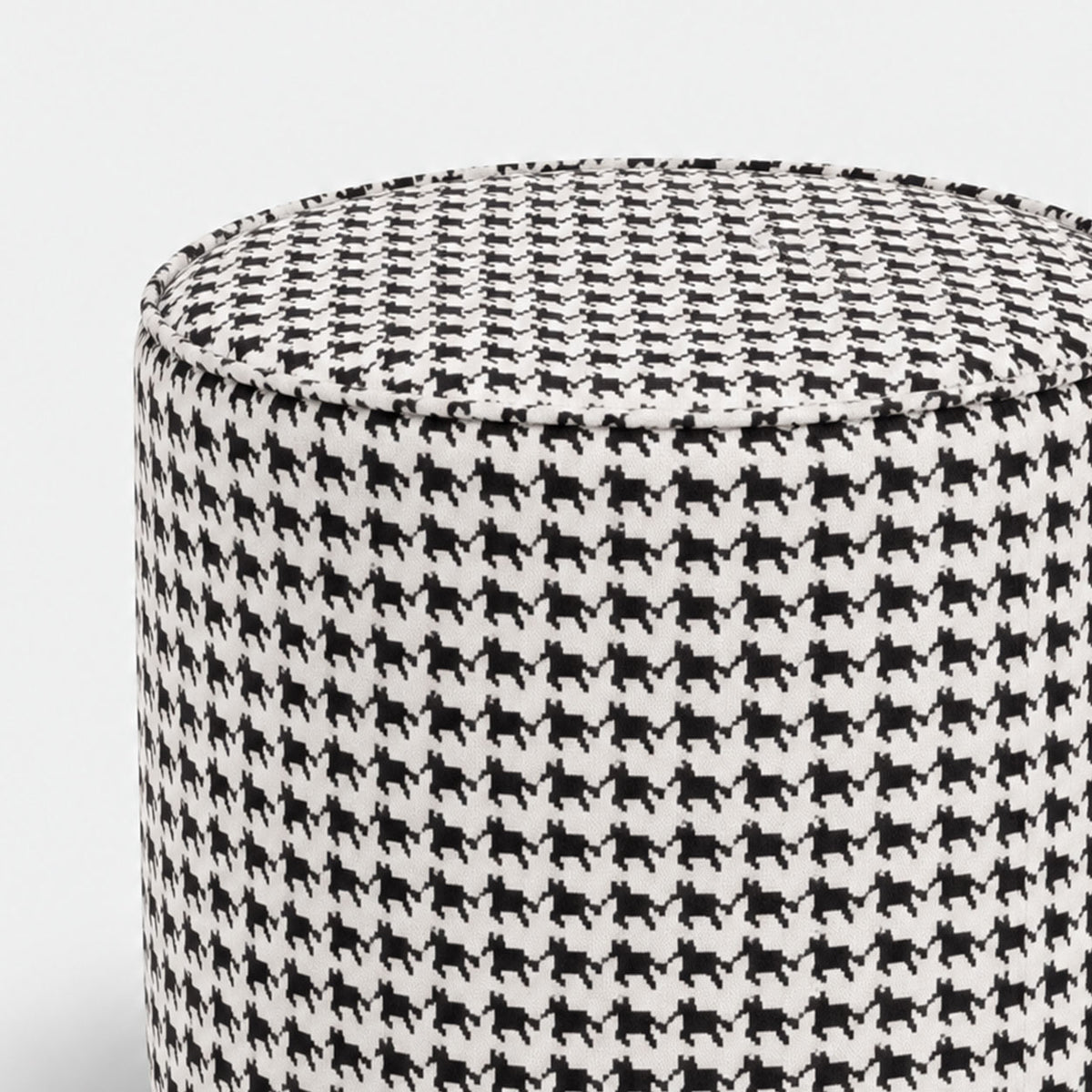 Regent Classic Houndstooth Premium Polyester Fabric Ottoman Pouffe in White & Black