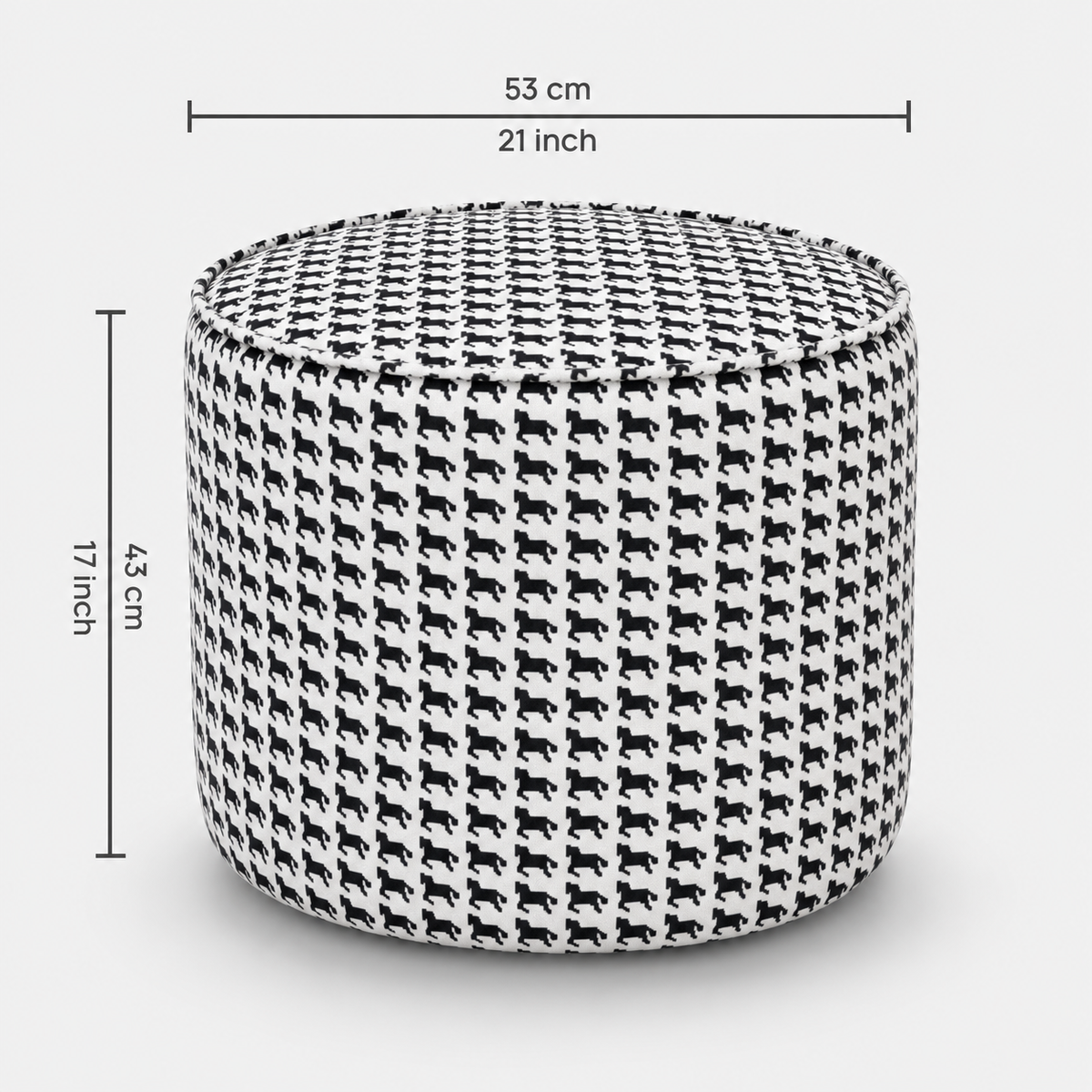 Regent Classic Houndstooth Premium Polyester Fabric Ottoman Pouffe in White & Black