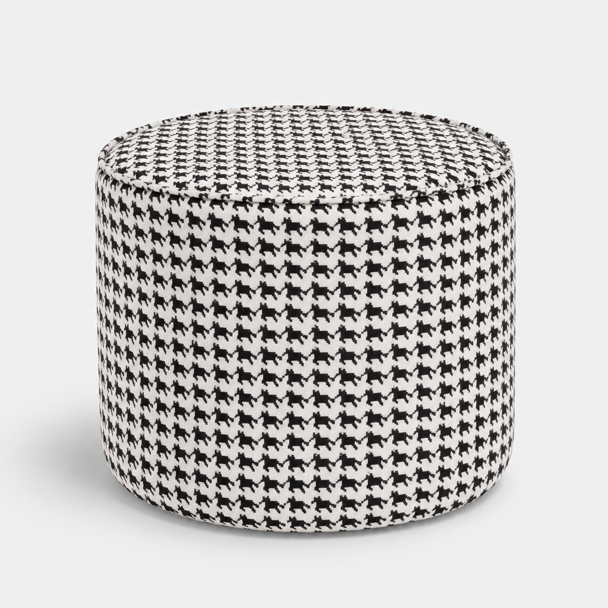 Regent Classic Houndstooth Premium Polyester Fabric Ottoman Pouffe in White & Black