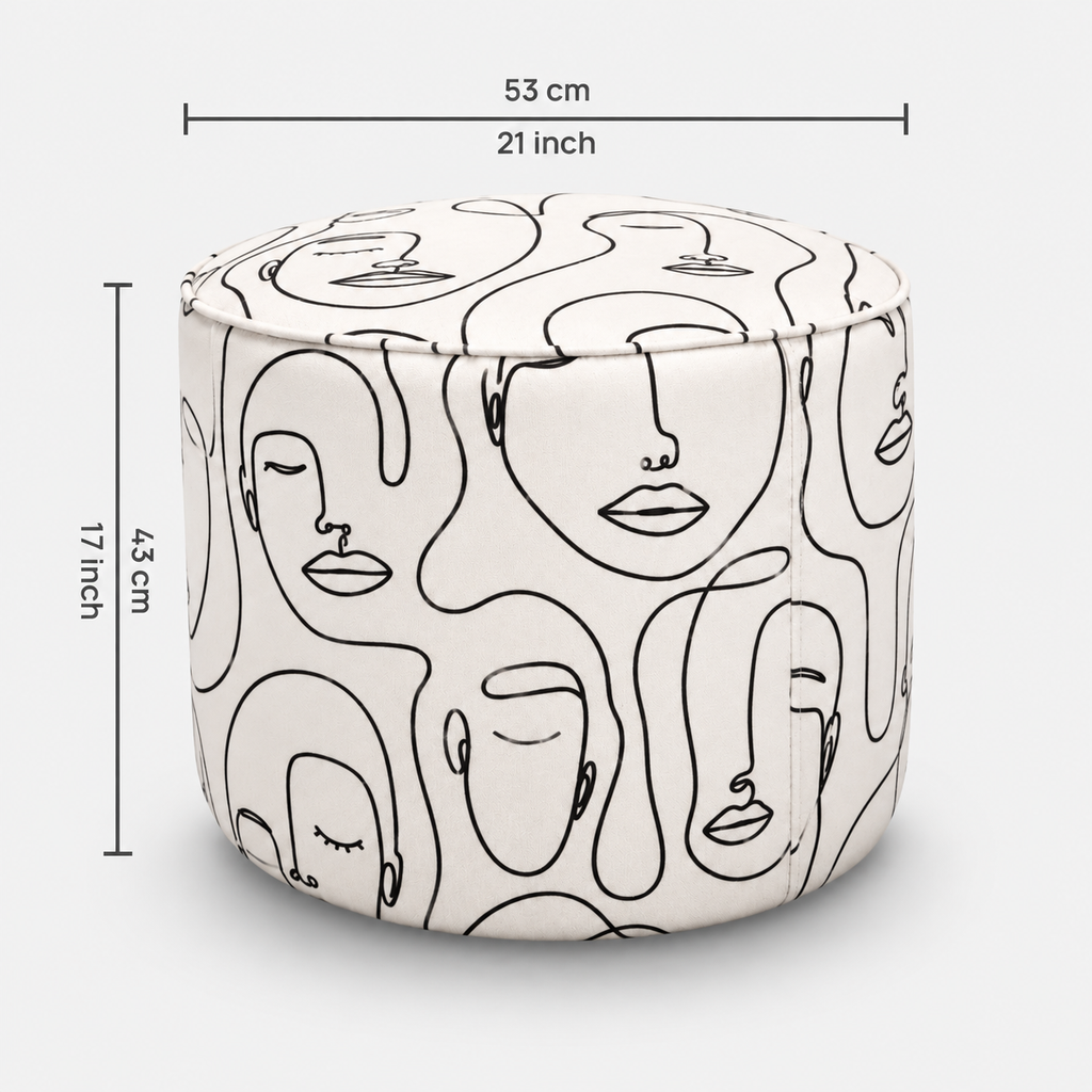 Regent Modern Muse Premium Polyester Fabric Ottoman Pouffe in White & Black
