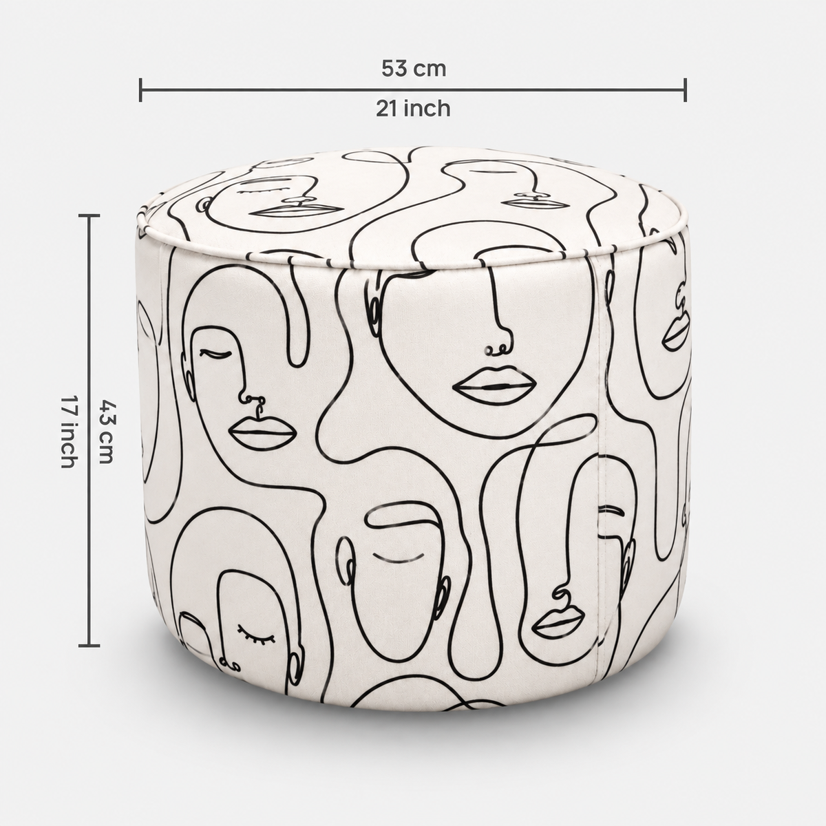 Regent Modern Muse Premium Polyester Fabric Ottoman Pouffe in White & Black