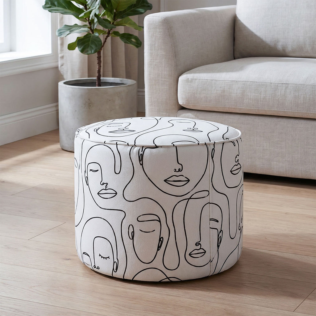 Regent Modern Muse Premium Polyester Fabric Ottoman Pouffe in White & Black