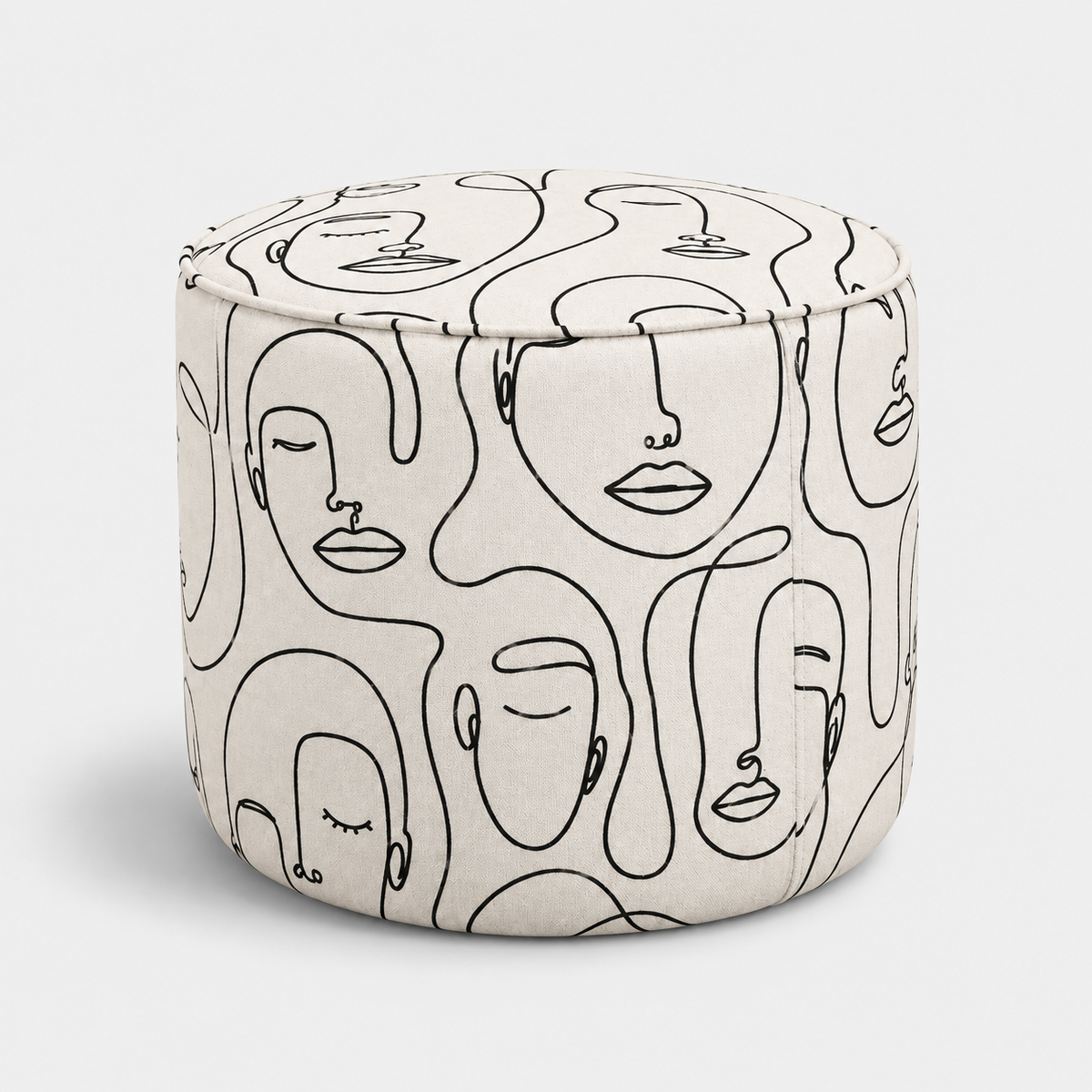 Regent Modern Muse Premium Polyester Fabric Ottoman Pouffe in White & Black
