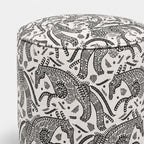 Regent Safari Sketch Premium Polyester Fabric Ottoman Pouffe in White & Black