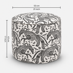 Regent Safari Sketch Premium Polyester Fabric Ottoman Pouffe in White & Black