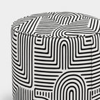 Regent Urban Maze Premium Polyester Fabric Ottoman Pouffe in White & Black