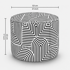 Regent Urban Maze Premium Polyester Fabric Ottoman Pouffe in White & Black