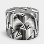 Regent Urban Maze Premium Polyester Fabric Ottoman Pouffe in White & Black