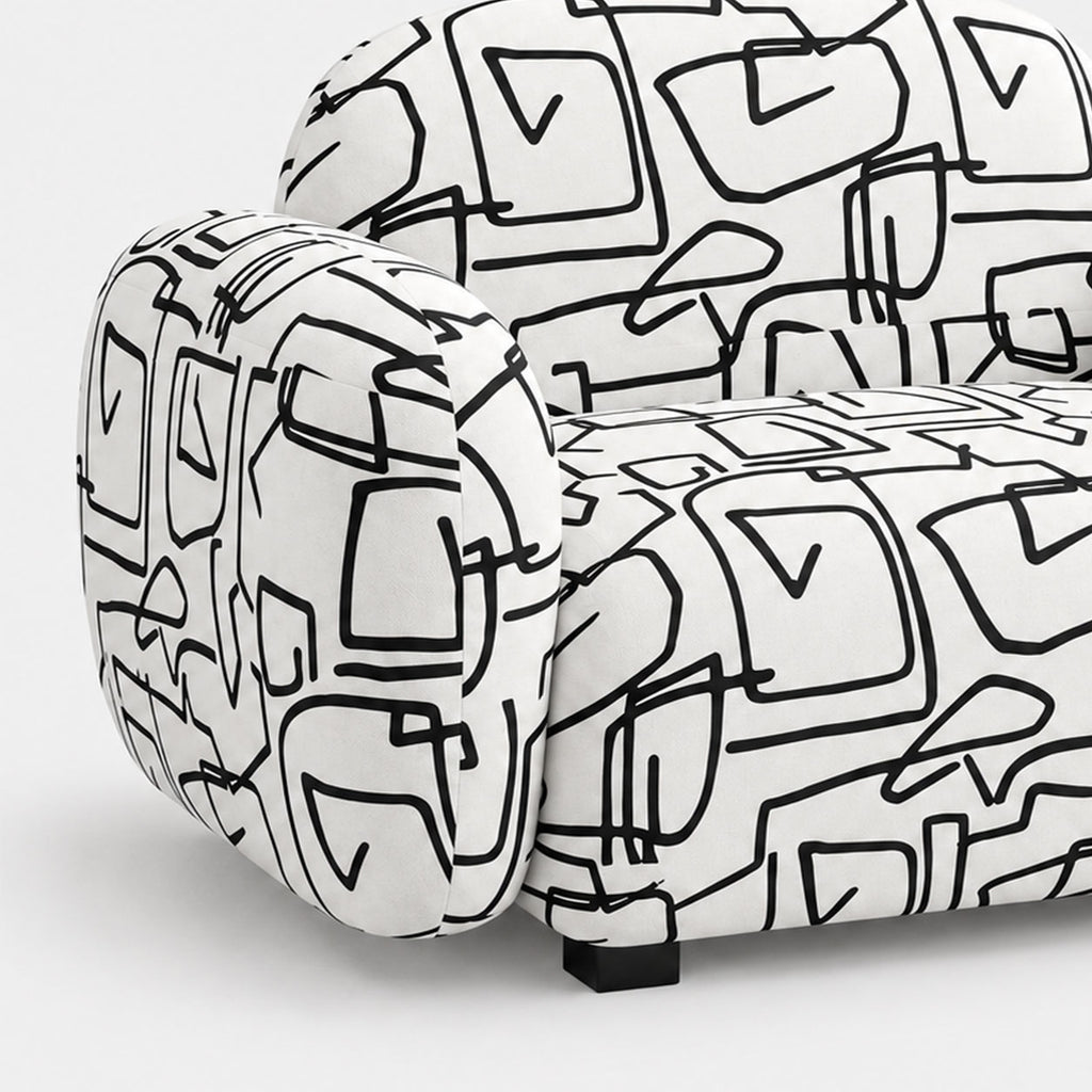 Royale Abstract Linear 1 Seater Premium Polyester Upholstered Sofa in White & Black