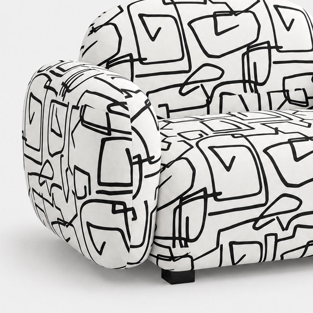 Royale Abstract Linear 1 Seater Premium Polyester Upholstered Sofa in White & Black