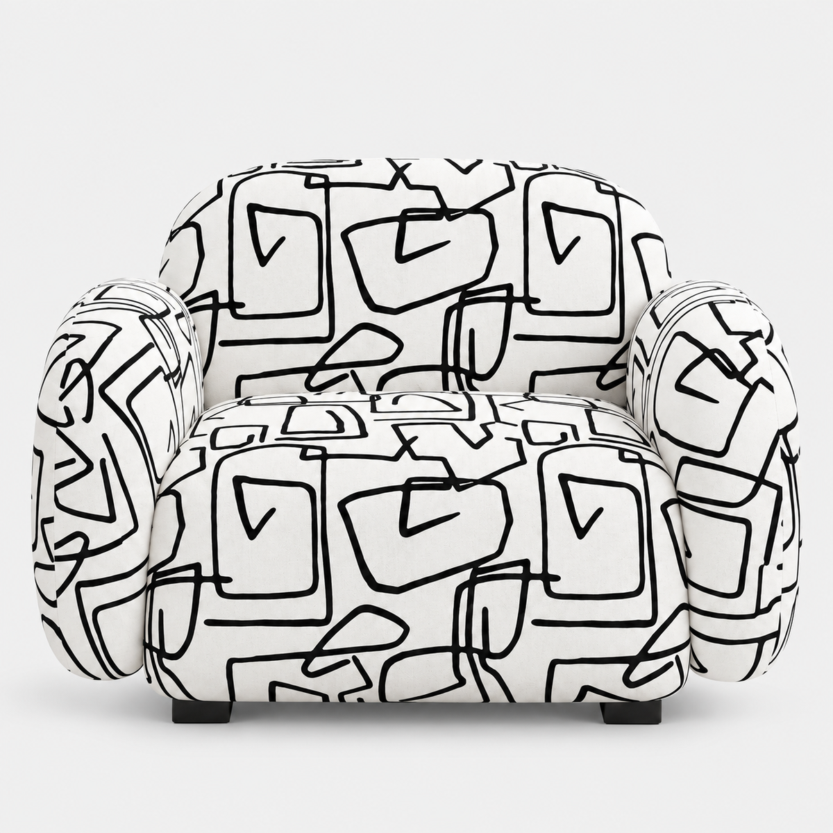 Royale Abstract Linear 1 Seater Premium Polyester Upholstered Sofa in White & Black
