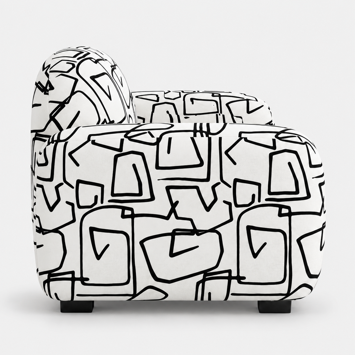Royale Abstract Linear 1 Seater Premium Polyester Upholstered Sofa in White & Black